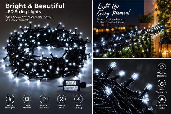 250 LED Fairy String Lights – 15M/50FT, Warm Yellow, 8 Lighting Modes