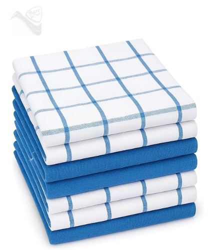 Kitchen Towels Pack of 6 - White / Blue