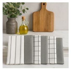 Kitchen Towels Pack of 6 - White / Grey
